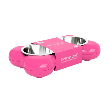 Hing Designs The Bone Bowl with Non Slip Rubber Feet and Dishwasher Safe Removable Stainless Steel Bowls Pink